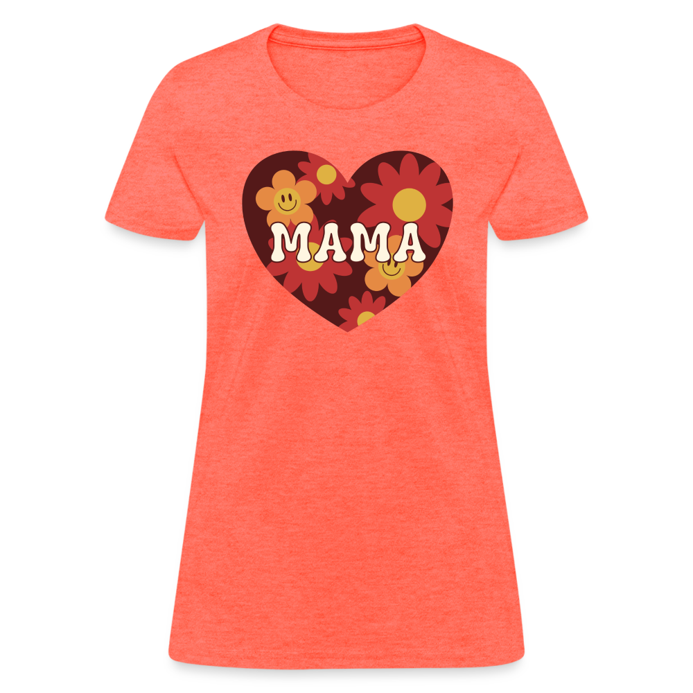 Mama Heart Flowers Women's T-Shirt - heather coral