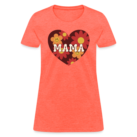 Mama Heart Flowers Women's T-Shirt - heather coral