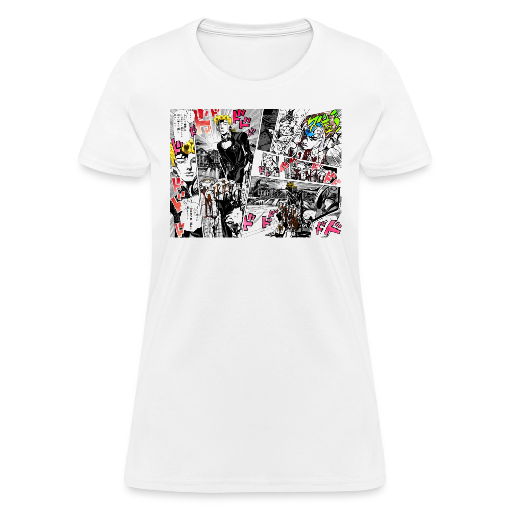 Giorno Saves Mista Premium JoJo's Bizarre Adventure Women's Manga Anime T-Shirt - white