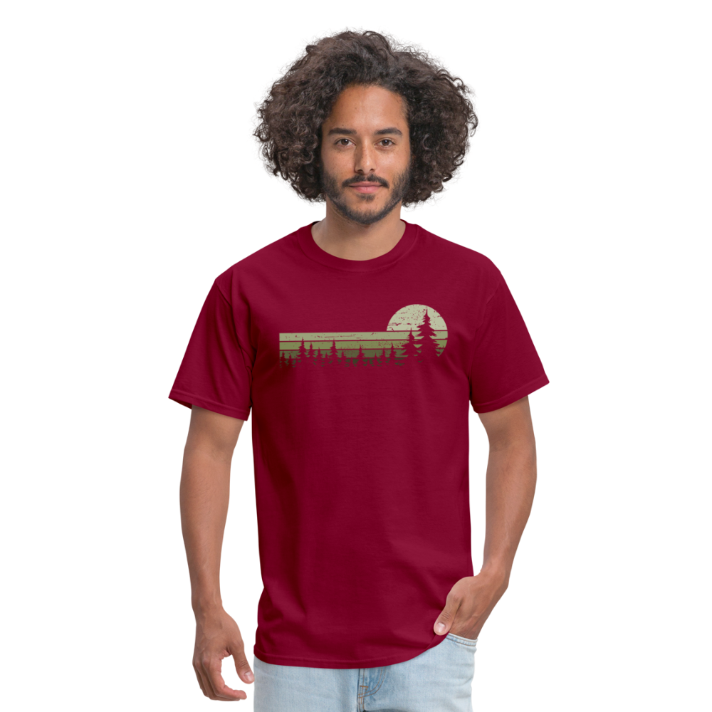 Trees Wildlife Nature Forest Graphic Tee Retro Vintage-Look Unisex T-Shirt - burgundy