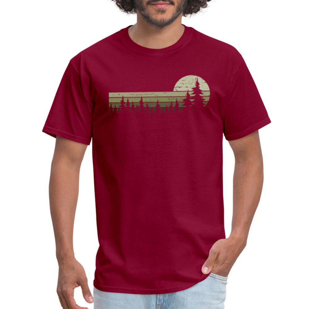 Trees Wildlife Nature Forest Graphic Tee Retro Vintage-Look Unisex T-Shirt - burgundy