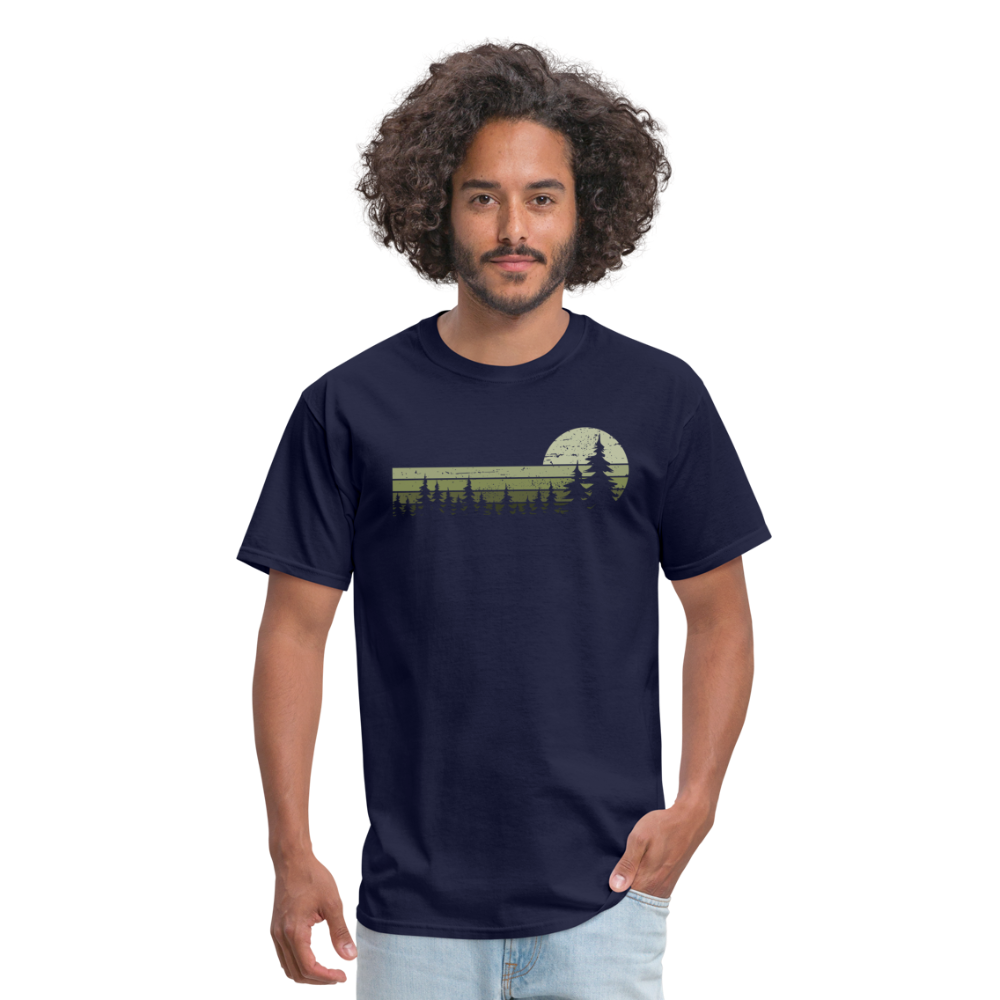 Trees Wildlife Nature Forest Graphic Tee Retro Vintage-Look Unisex T-Shirt - navy