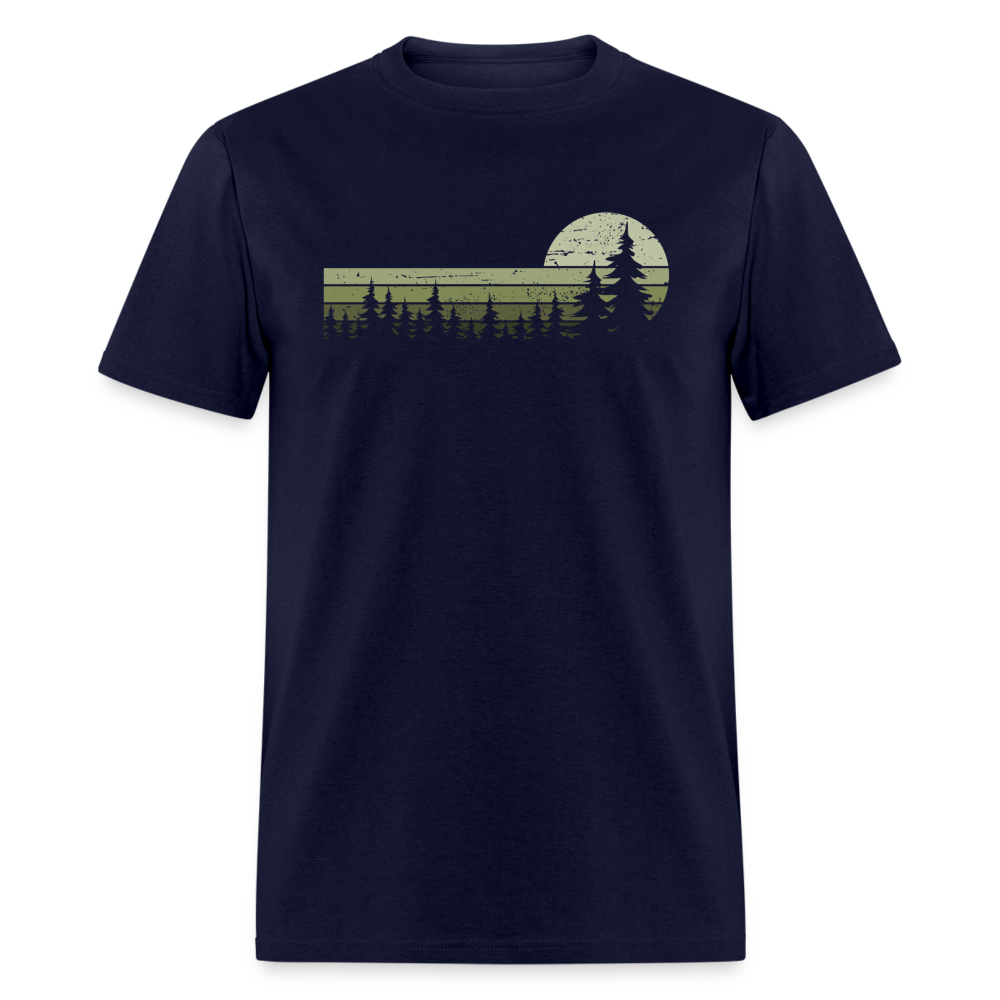 Trees Wildlife Nature Forest Graphic Tee Retro Vintage-Look Unisex T-Shirt - navy