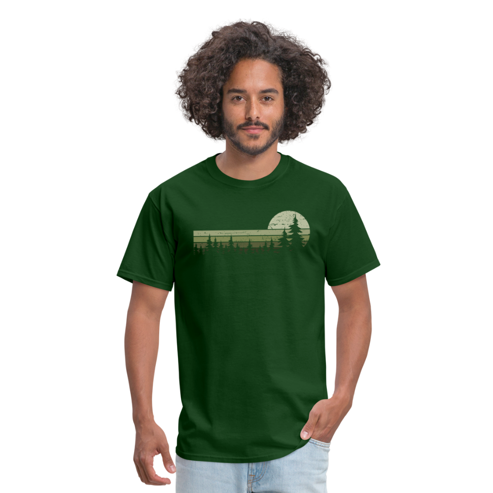 Trees Wildlife Nature Forest Graphic Tee Retro Vintage-Look Unisex T-Shirt - forest green