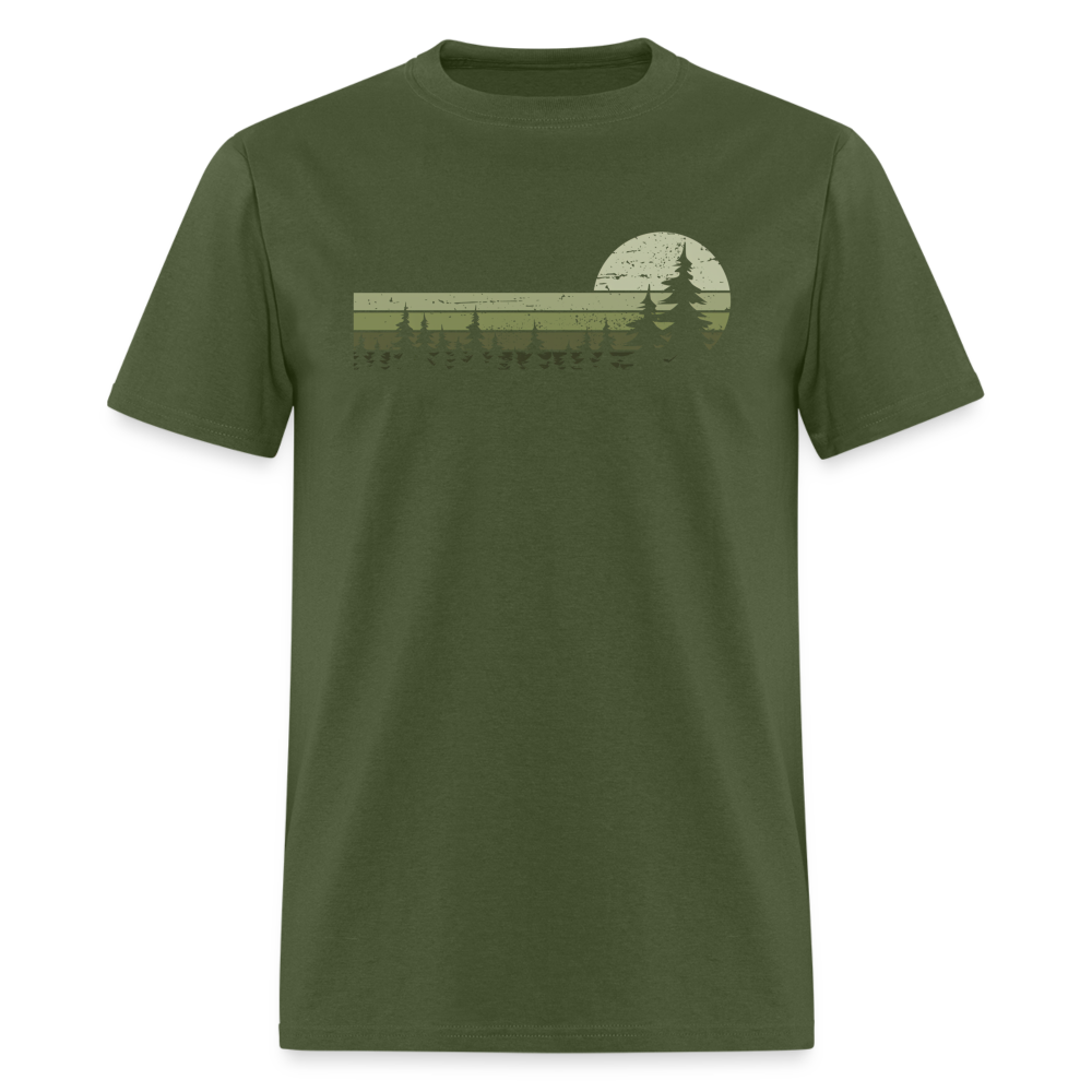 Trees Wildlife Nature Forest Graphic Tee Retro Vintage-Look Unisex T-Shirt - military green