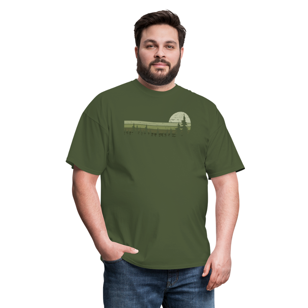 Trees Wildlife Nature Forest Graphic Tee Retro Vintage-Look Unisex T-Shirt - military green