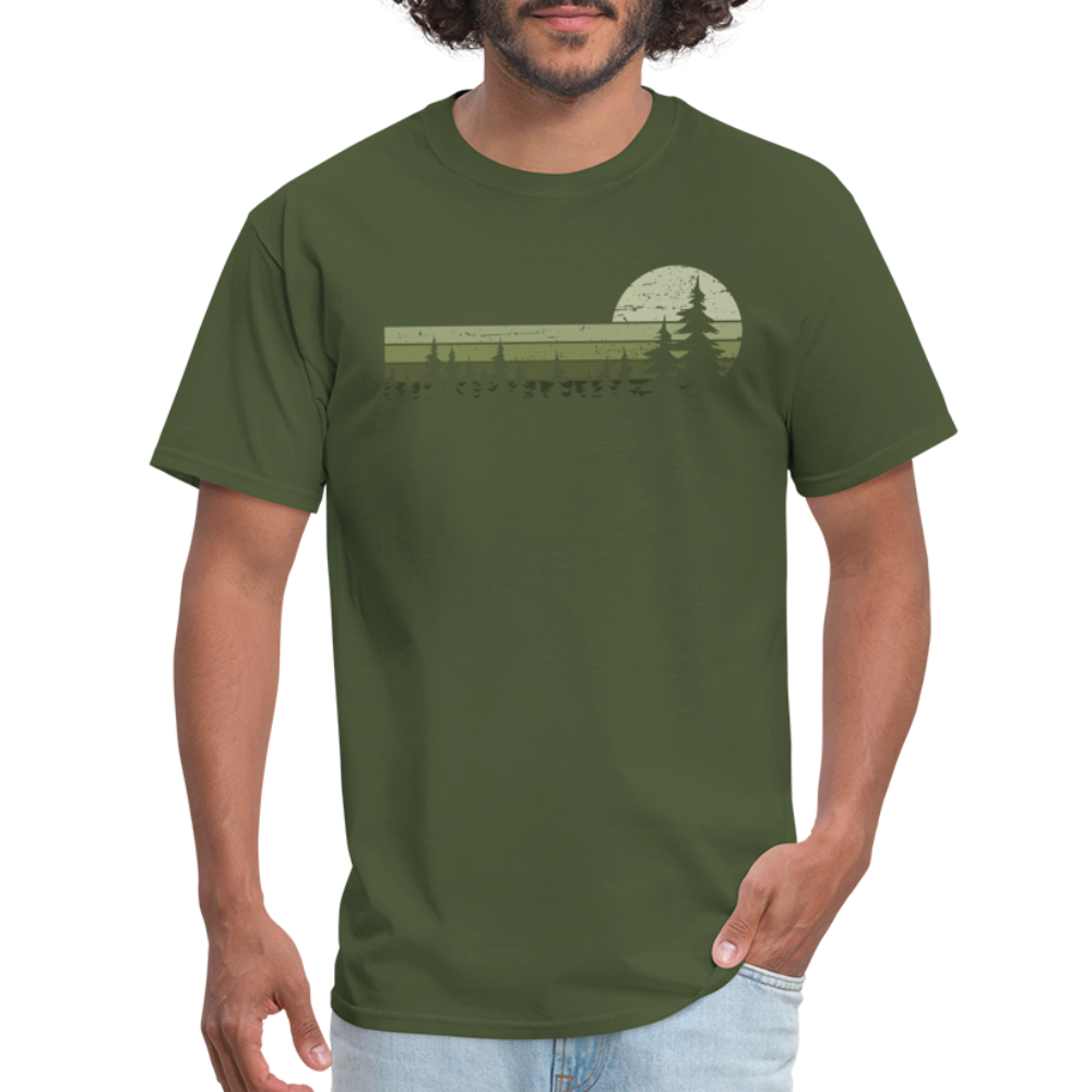 Trees Wildlife Nature Forest Graphic Tee Retro Vintage-Look Unisex T-Shirt - military green