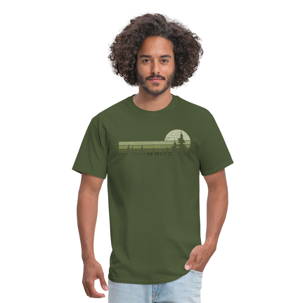 Trees Wildlife Nature Forest Graphic Tee Retro Vintage-Look Unisex T-Shirt - military green