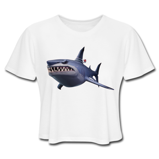 Loot Shark Fortnite Women's Cropped Video Game T-Shirt - white